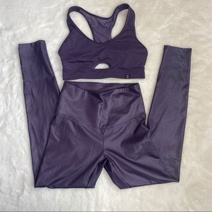 Metallic purple leggings and bra
